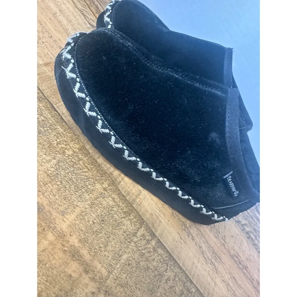 Bearpaw Youth Black Suede Slippers Faux Fur Lined Size 4 Kids N18-4‎